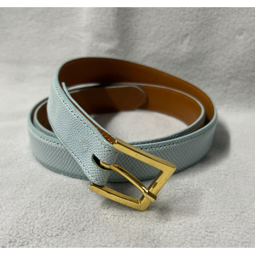 LAI Waist Belt XL Womens Blue Karung Snakeskin Leather Gold Toned Buckle Skinny